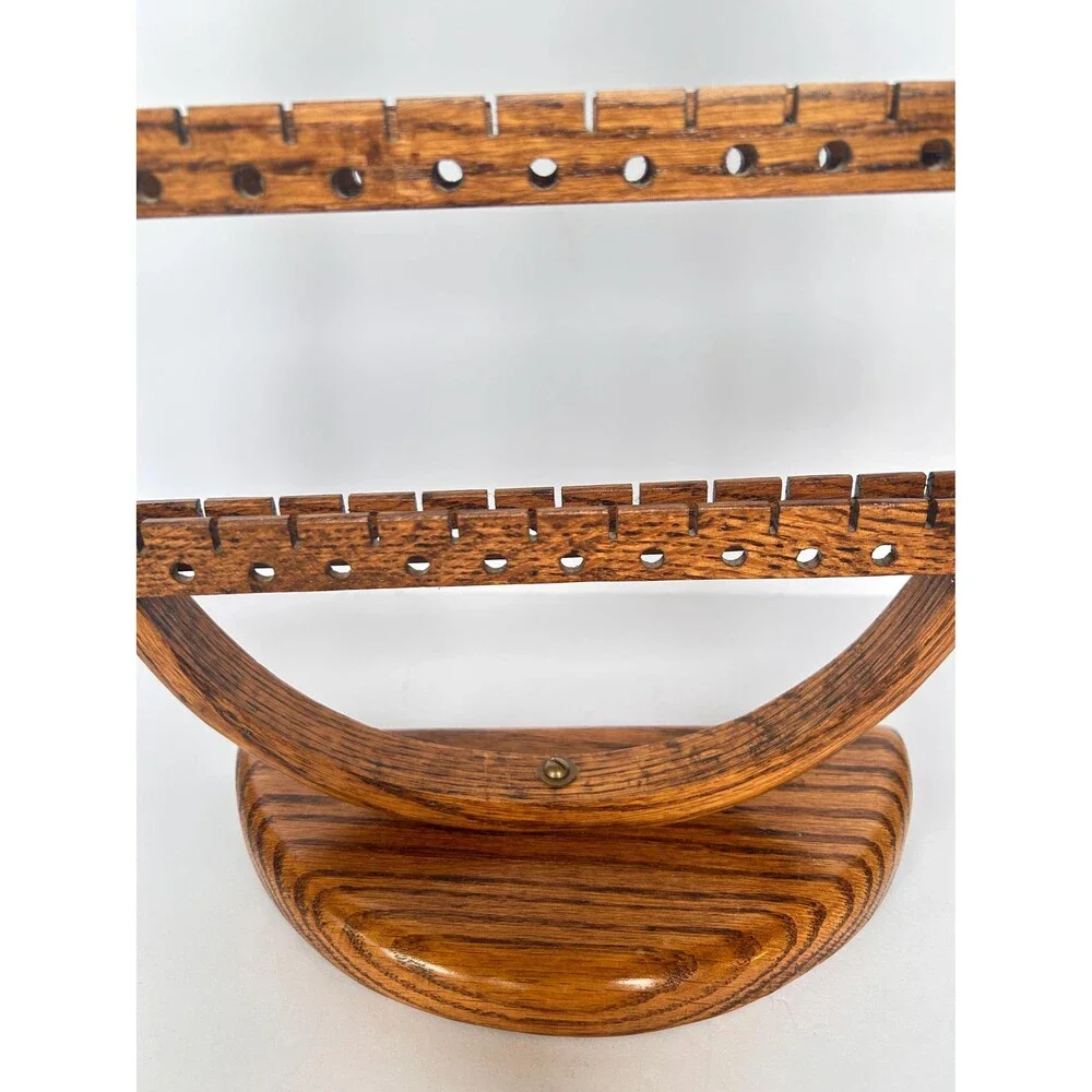 Vintage Arched Wooden Earring Holder Stand – Solid Oak Jewelry Organizer